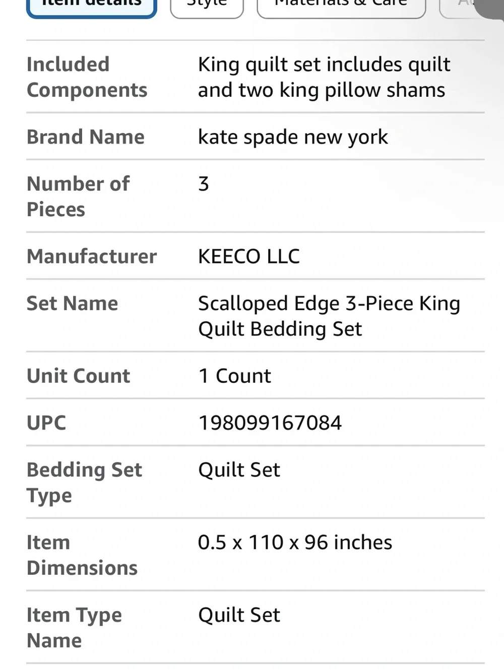 New kate spade scalloped edge 3 piece King size quilt set in blue spruce